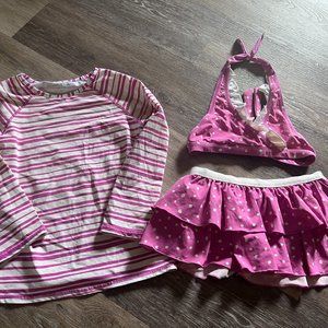 Garnet Hill Kids sz 10 (bundle of 3) rashguard, matching bikini Girls Kids Swim